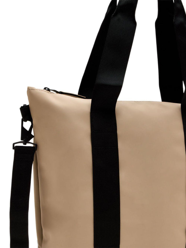 Borsa tote beige con logo inciso 