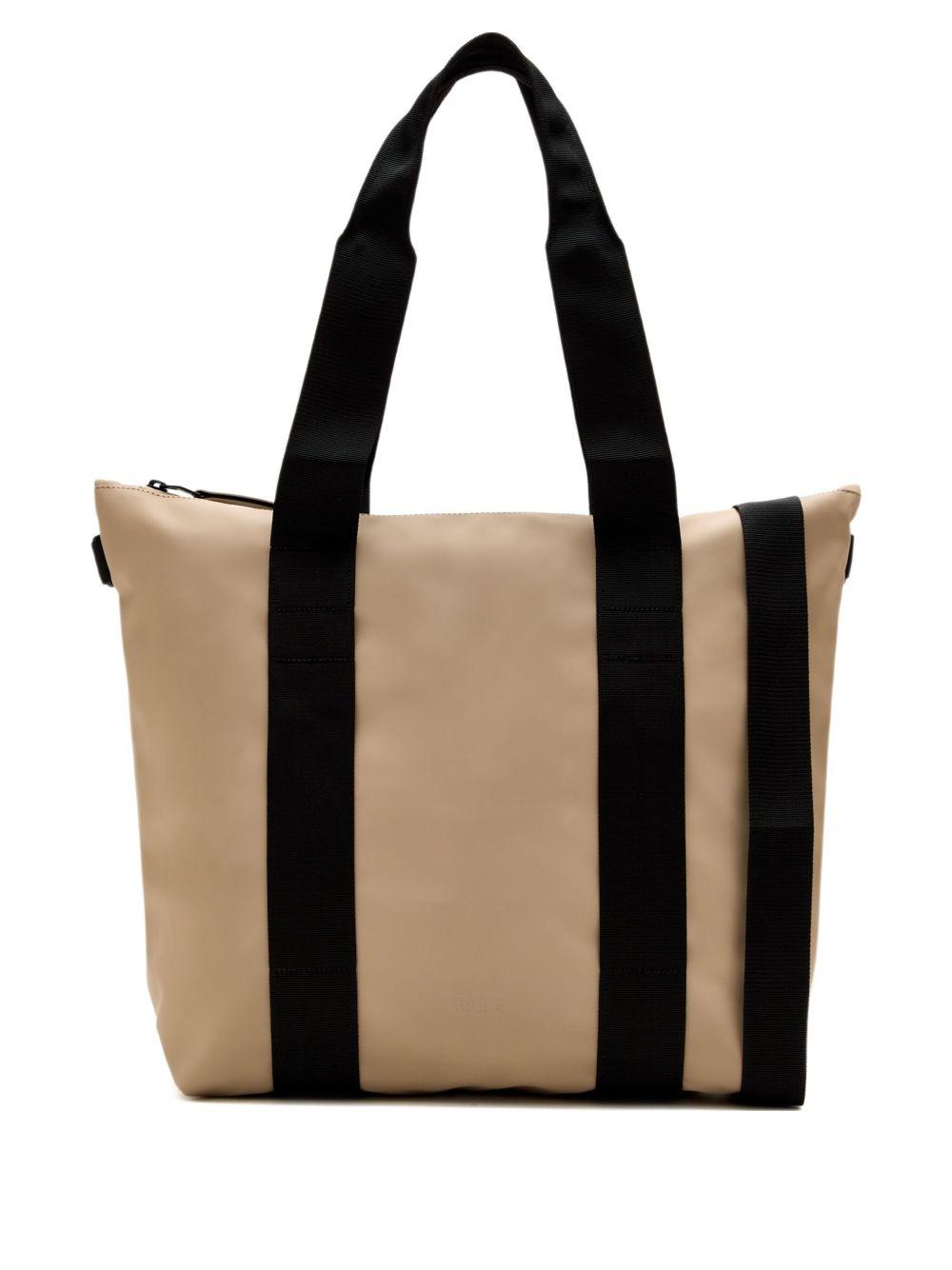 Borsa tote beige con logo inciso 