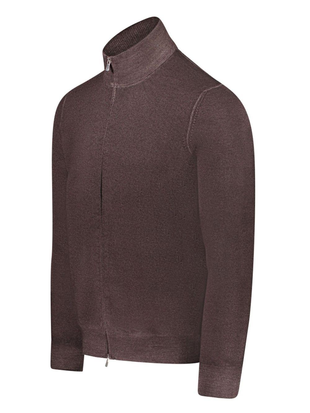 Cardigan in lana con zip marrone 