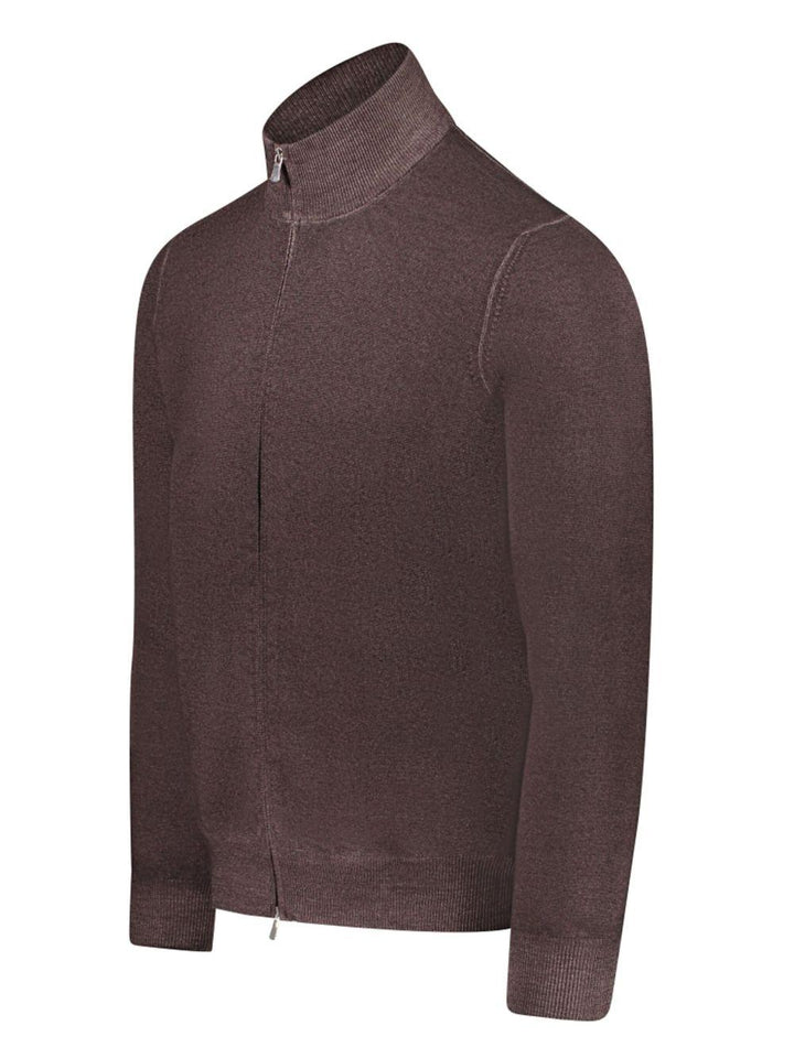 Cardigan in lana con zip marrone 