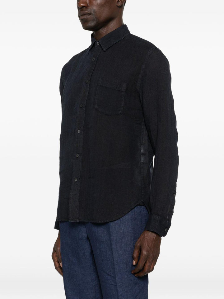 Camicia blu marine con taschino e cuciture a contrasto 