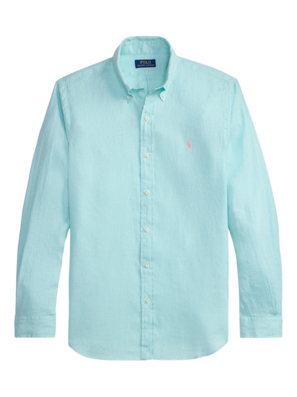 Camicia turchese a maniche lunghe con ricamo 