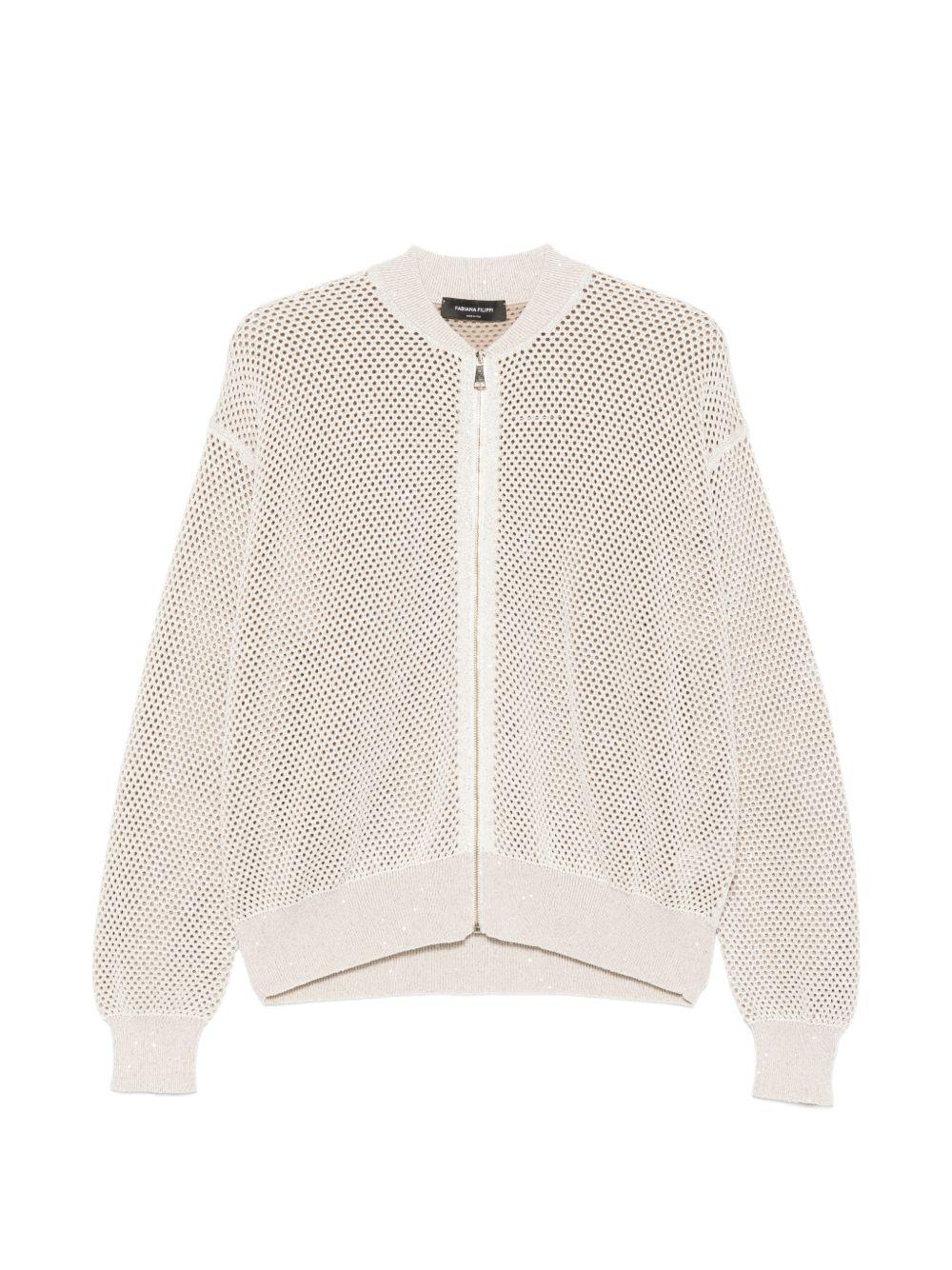 Cardigan in rete con cerniera 