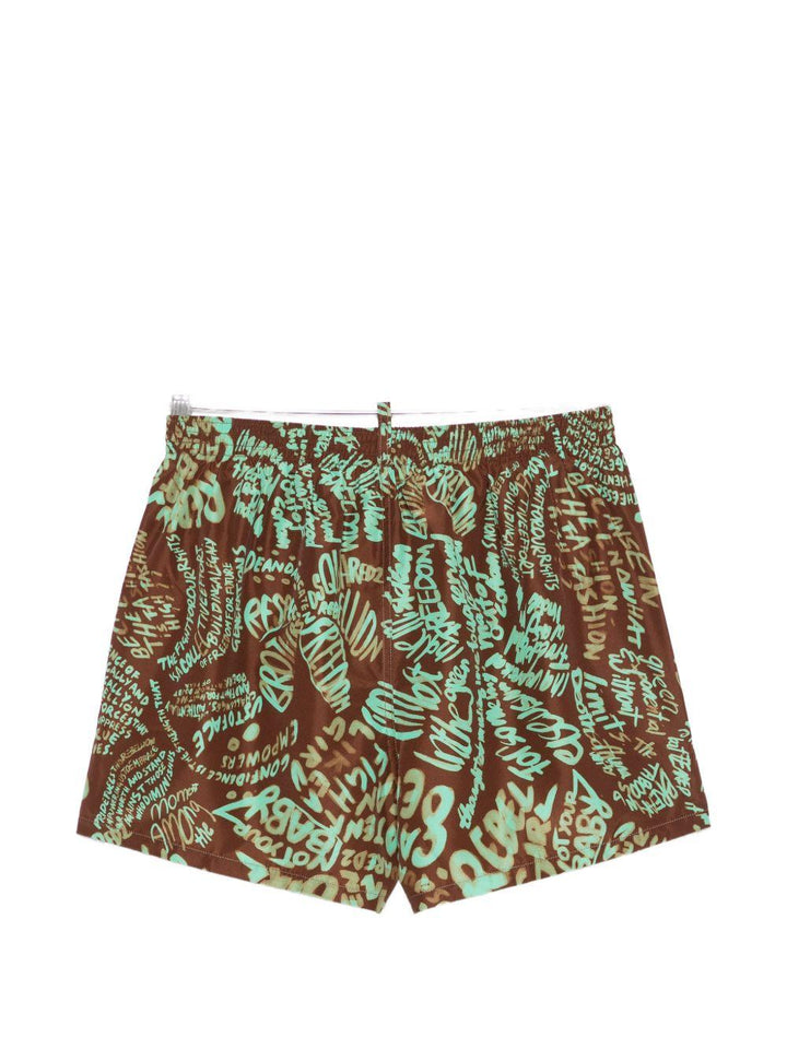 Costume da bagno kaki con stampa graffiti 