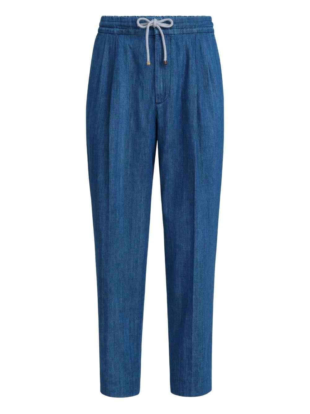 Pantaloni blu denim con coulisse 