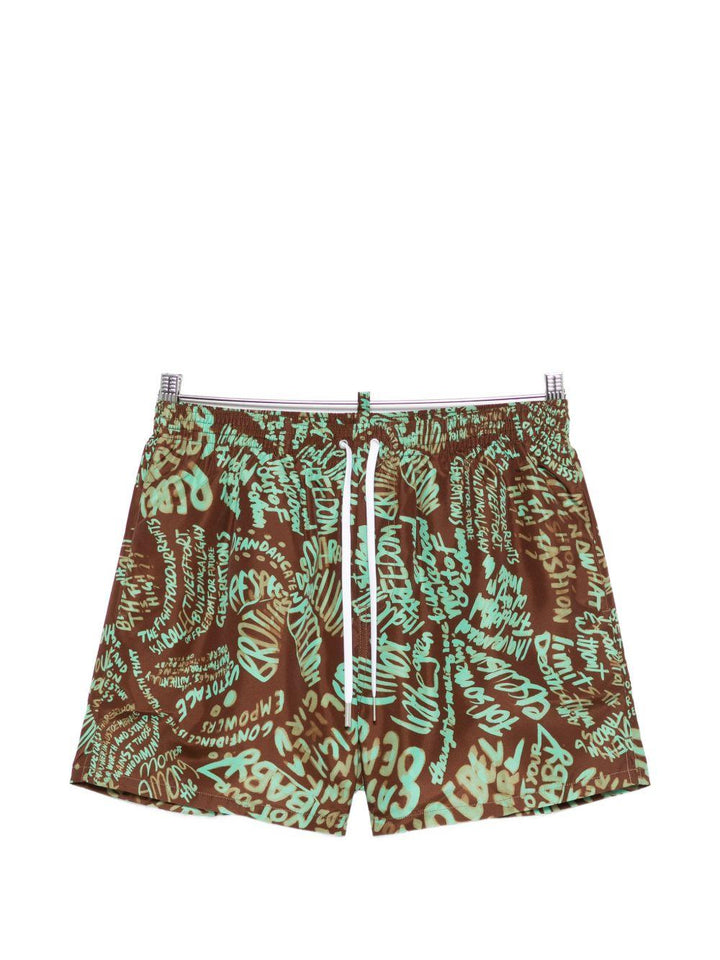 Costume da bagno kaki con stampa graffiti 