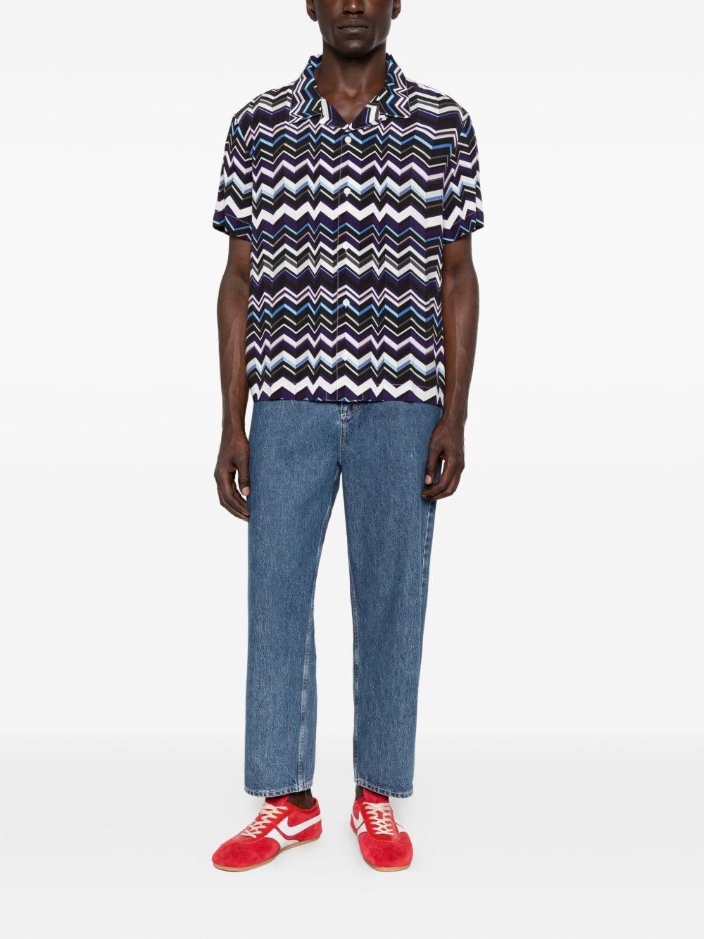 Camicia bowling blu con motivo zigzag 