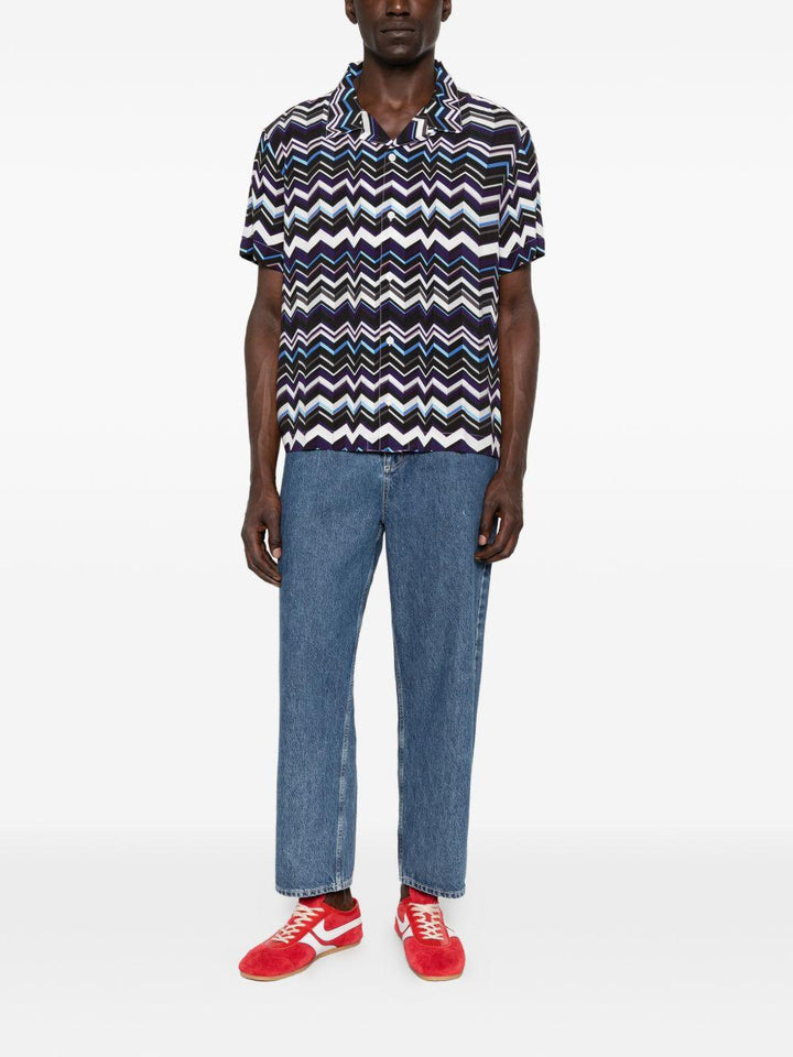 Camicia bowling blu con motivo zigzag 