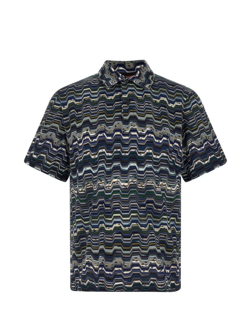 Polo blu con motivo zig zag 