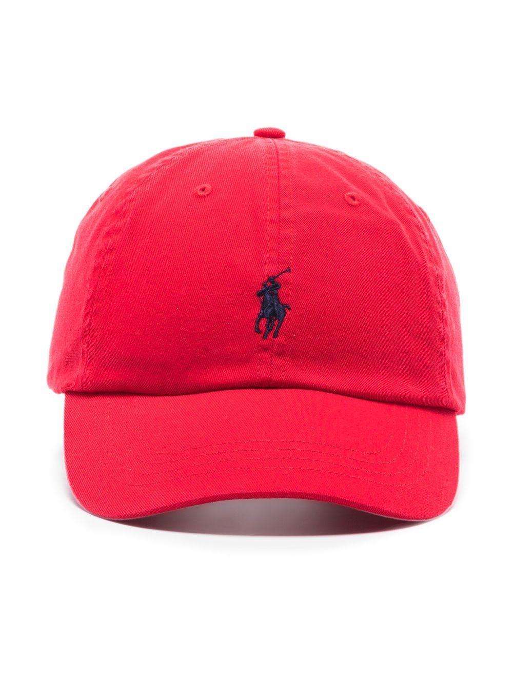 Cappellino rosso in cotone con ricamo logo e Polo Pony 