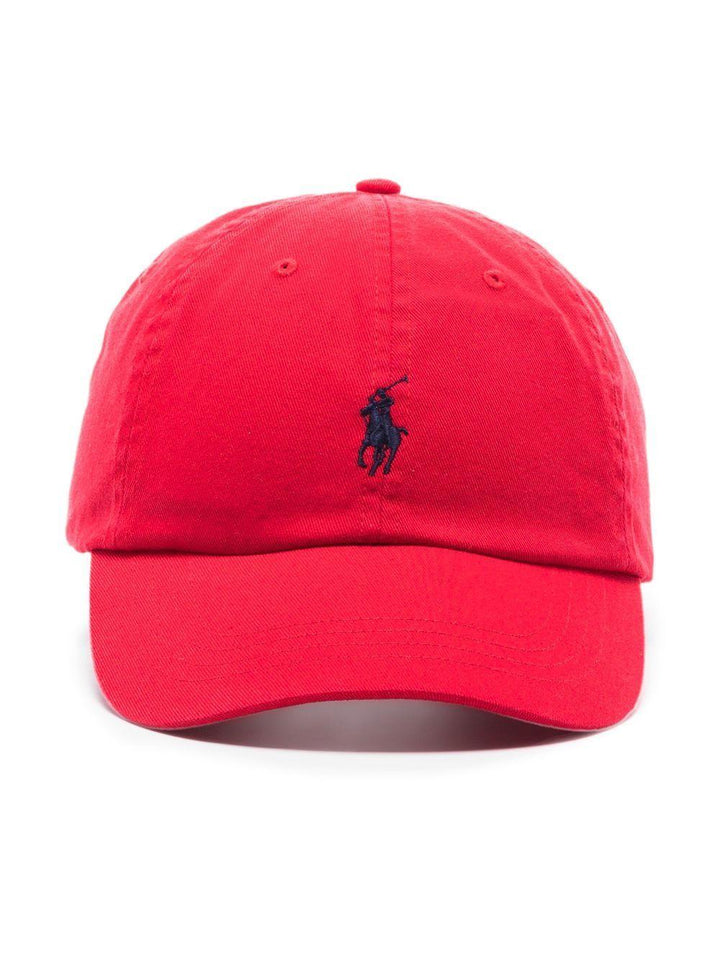 Cappellino rosso in cotone con ricamo logo e Polo Pony 