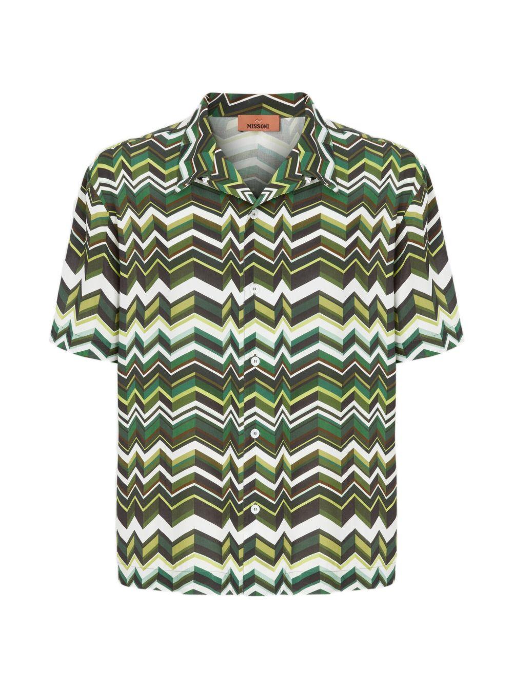 Camicia bowling verde con motivo zigzag 