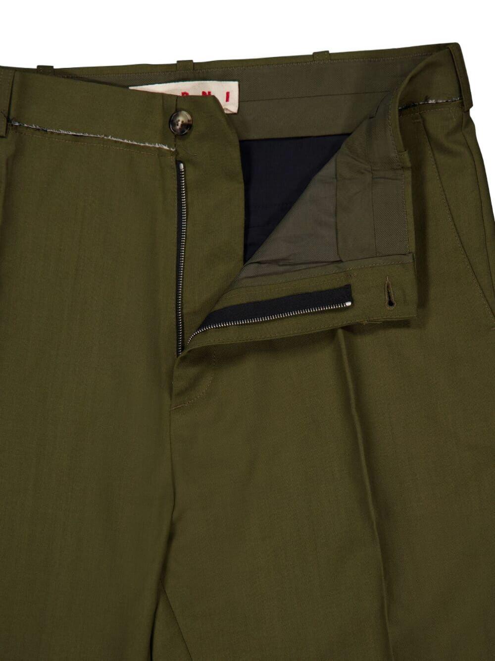 Pantaloni verdi in lana con pieghe 