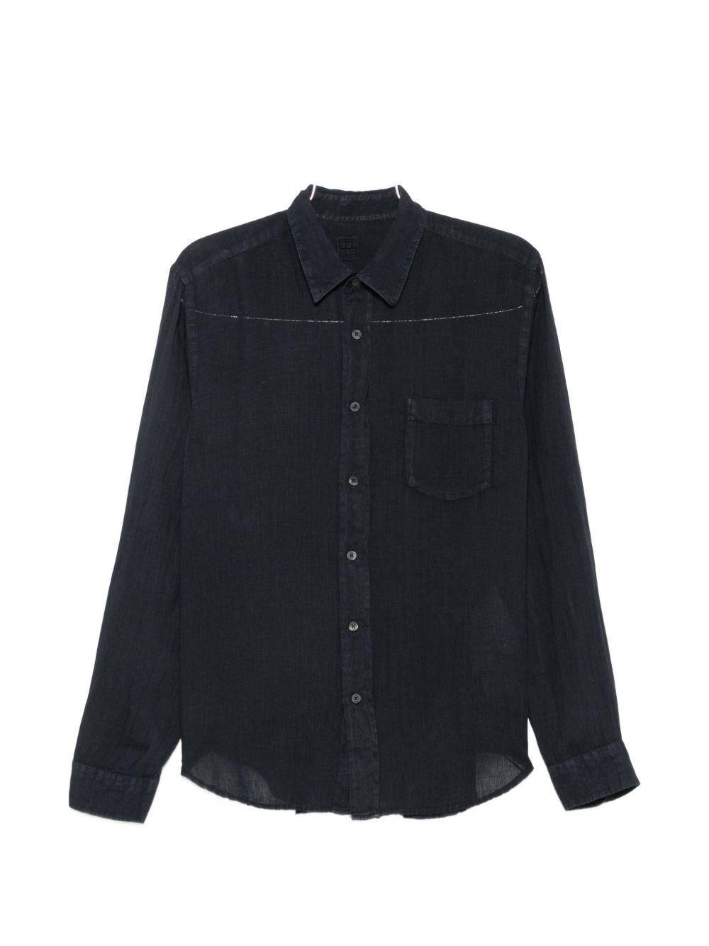 Camicia blu marine con taschino e cuciture a contrasto 