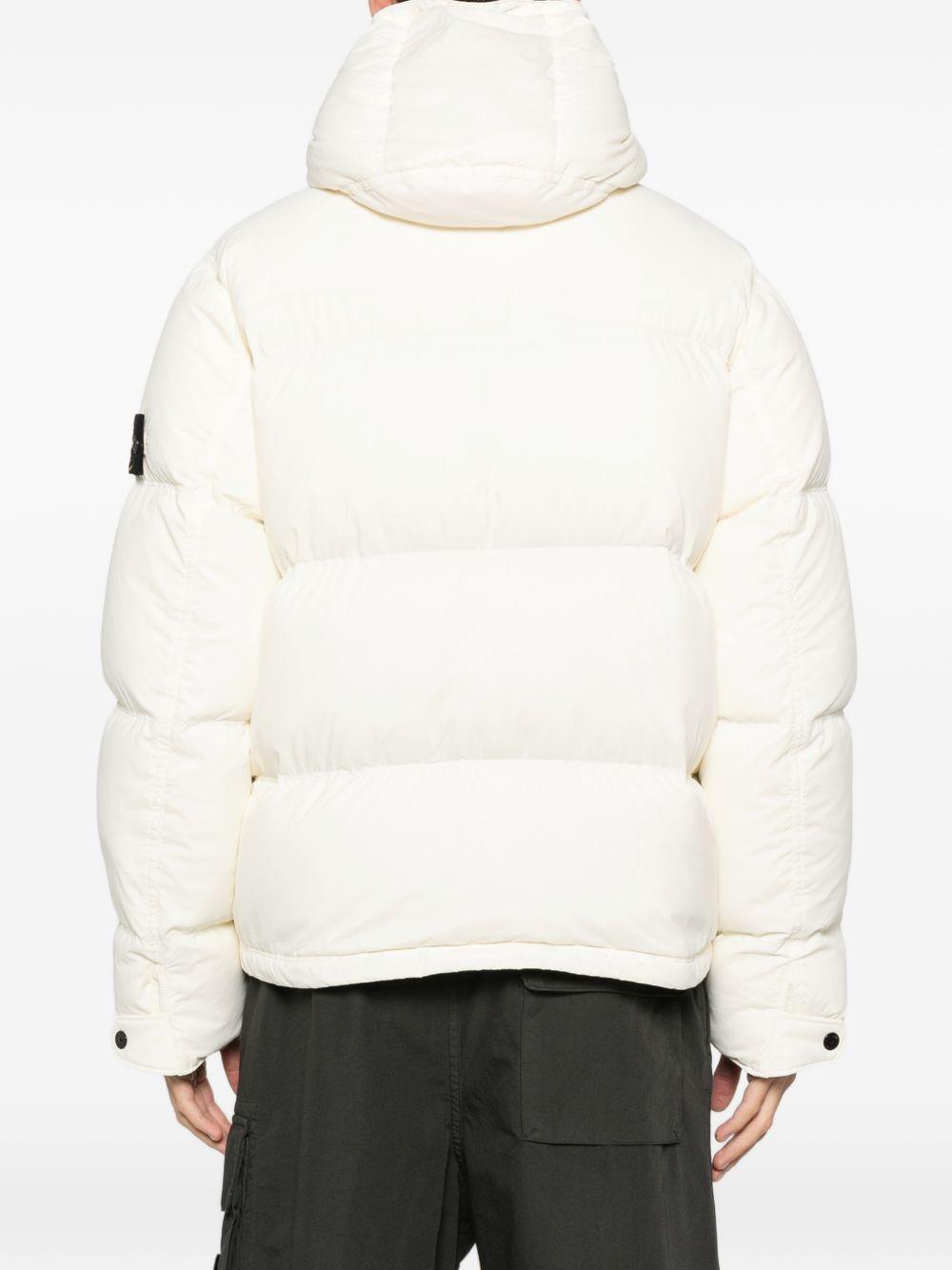 White down jacket with hood and zip