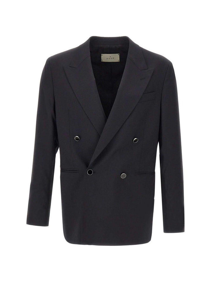 Blazer nero doppiopetto con bottoni smaltati 