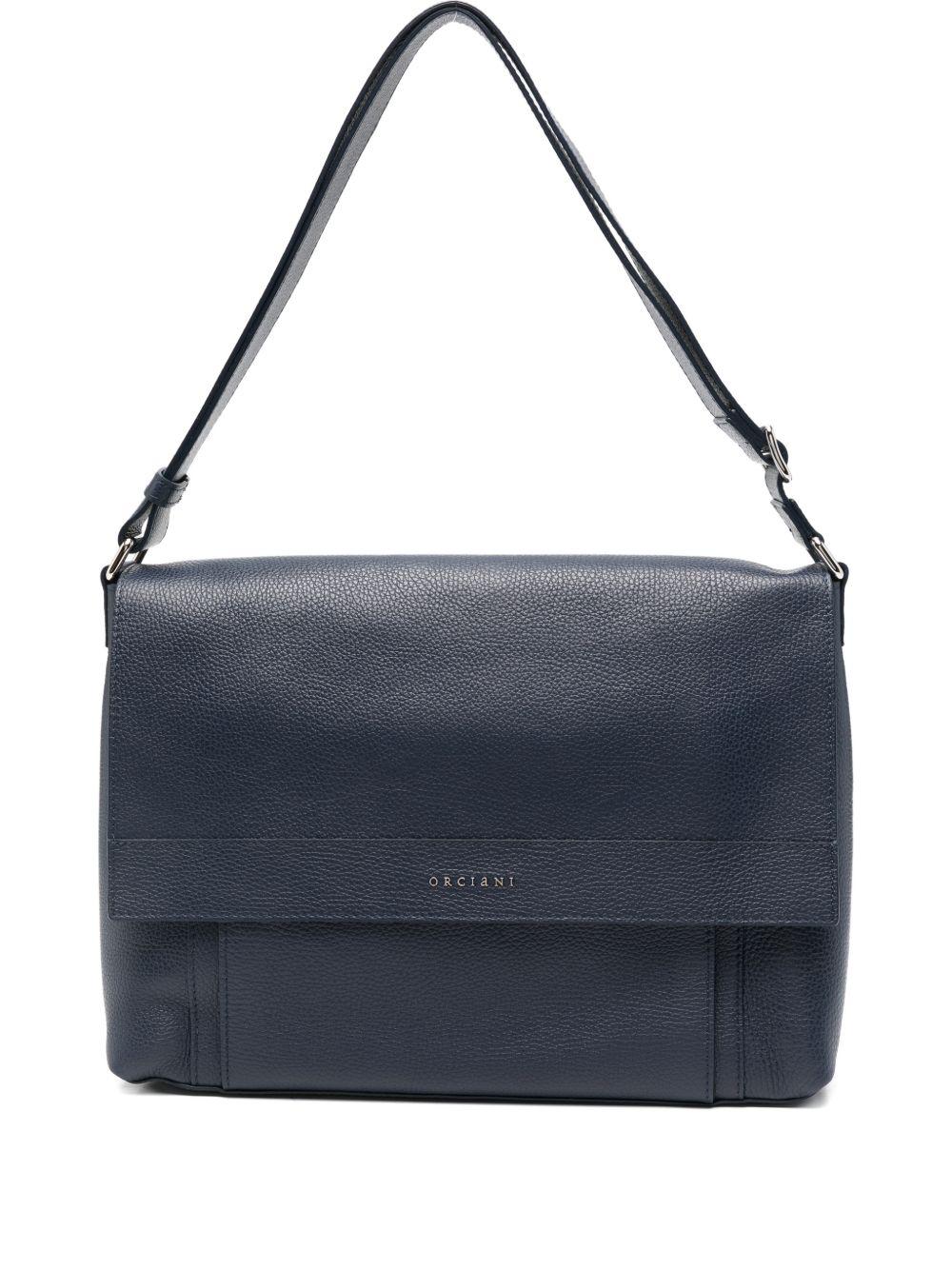 Blue leather messenger bag