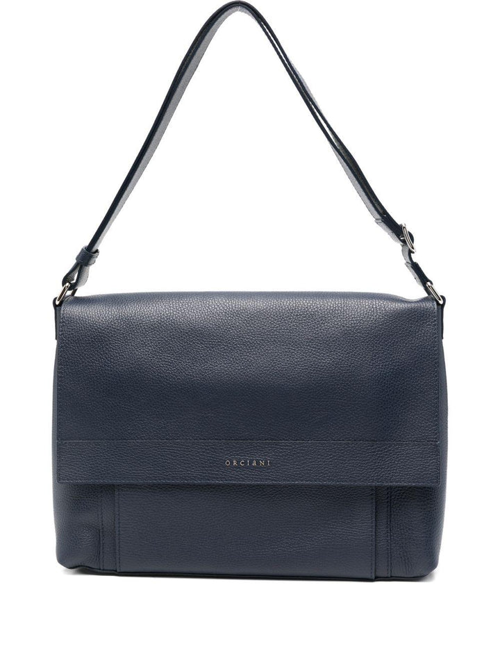 Blue leather messenger bag