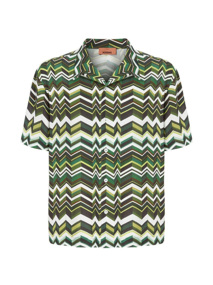 Camicia bowling verde con motivo zigzag 