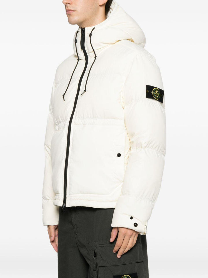 White down jacket with hood and zip