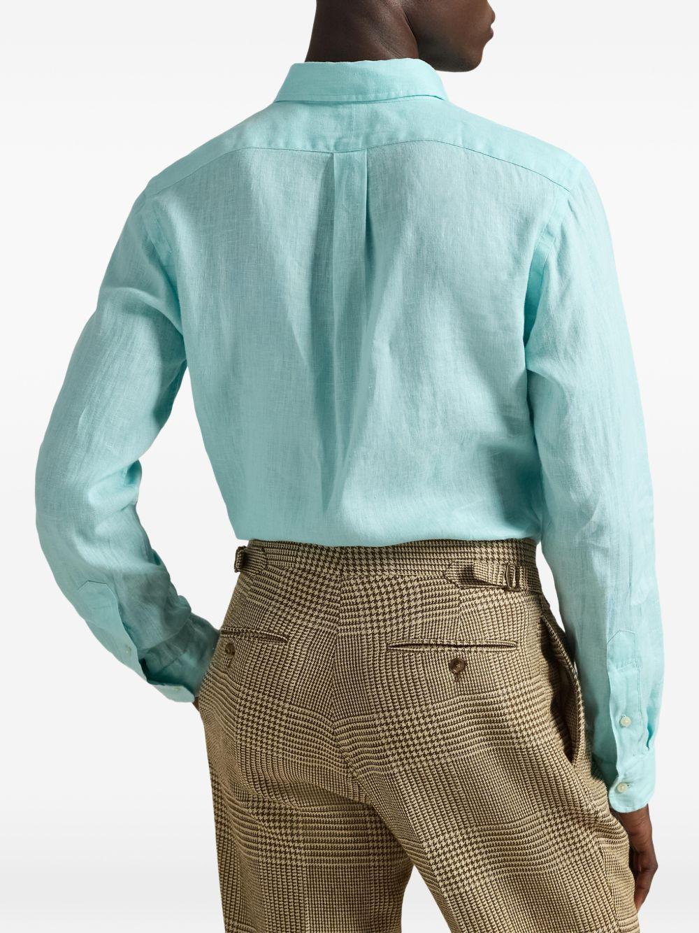 Camicia turchese a maniche lunghe con ricamo 