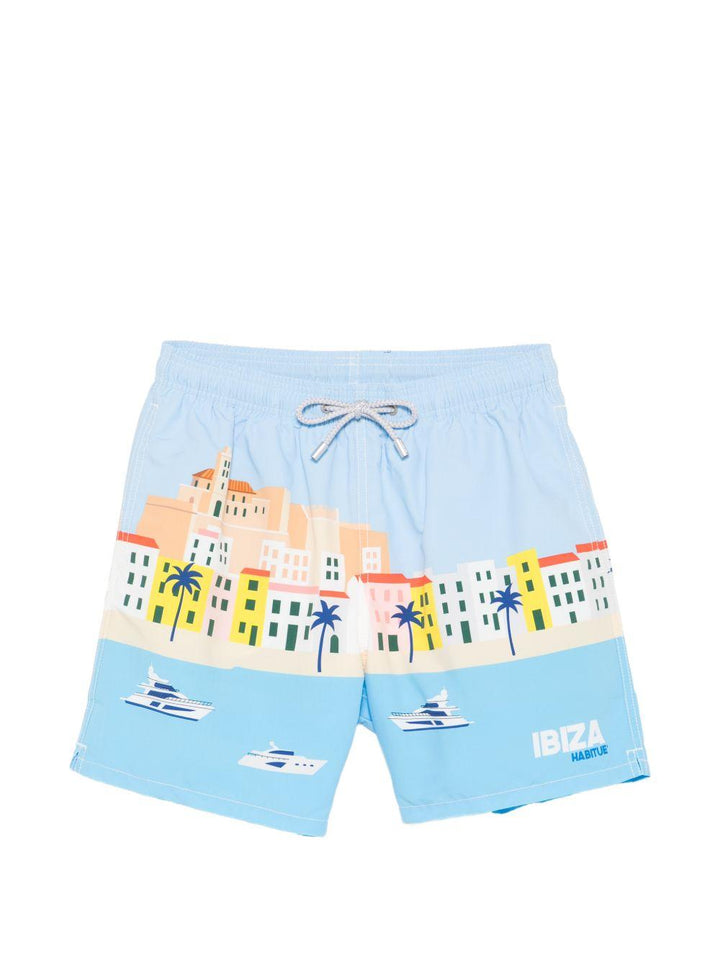 Costume da bagno celeste con stampa 