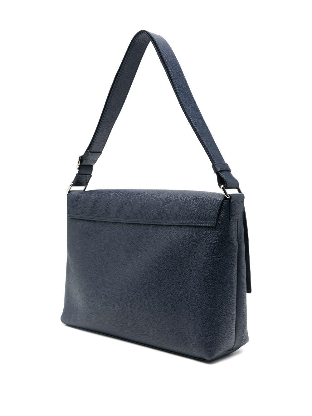 Blue leather messenger bag
