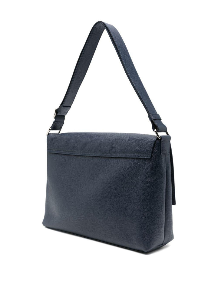 Blue leather messenger bag
