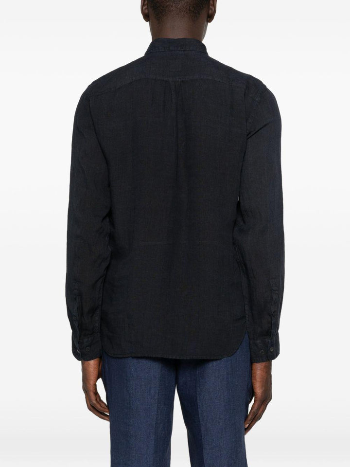 Camicia blu marine con taschino e cuciture a contrasto 