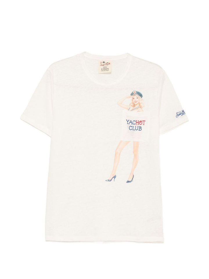 T-shirt con taschino e stampa Ecstasea panna 