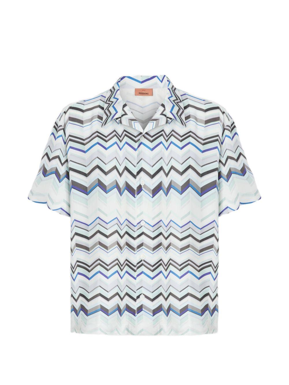 Camicia bowling blu con motivo zigzag 