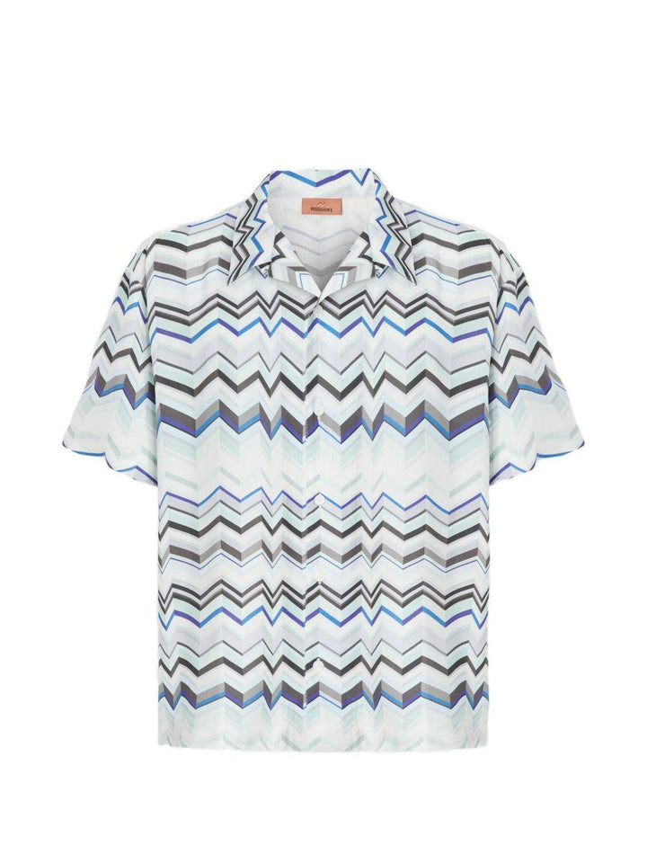 Camicia bowling blu con motivo zigzag 
