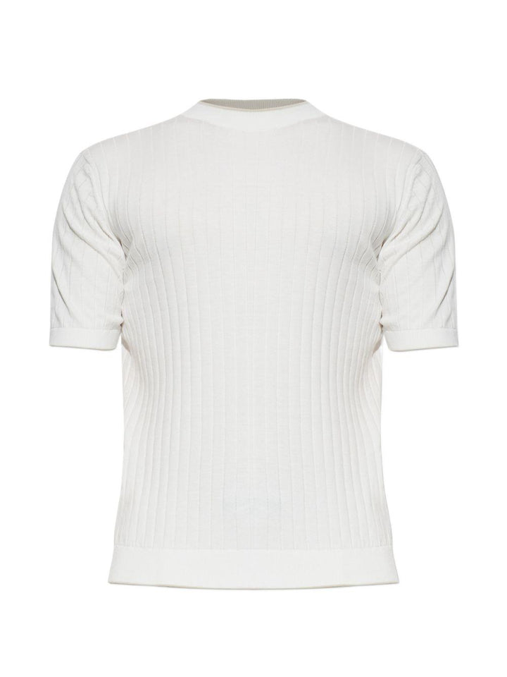 Maglia bianca e taupe a coste 