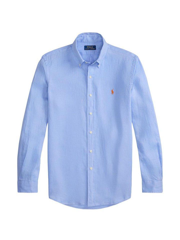 Camicia blu a maniche lunghe con colletto button-down 
