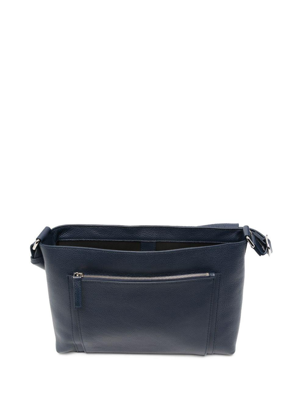 Blue leather messenger bag