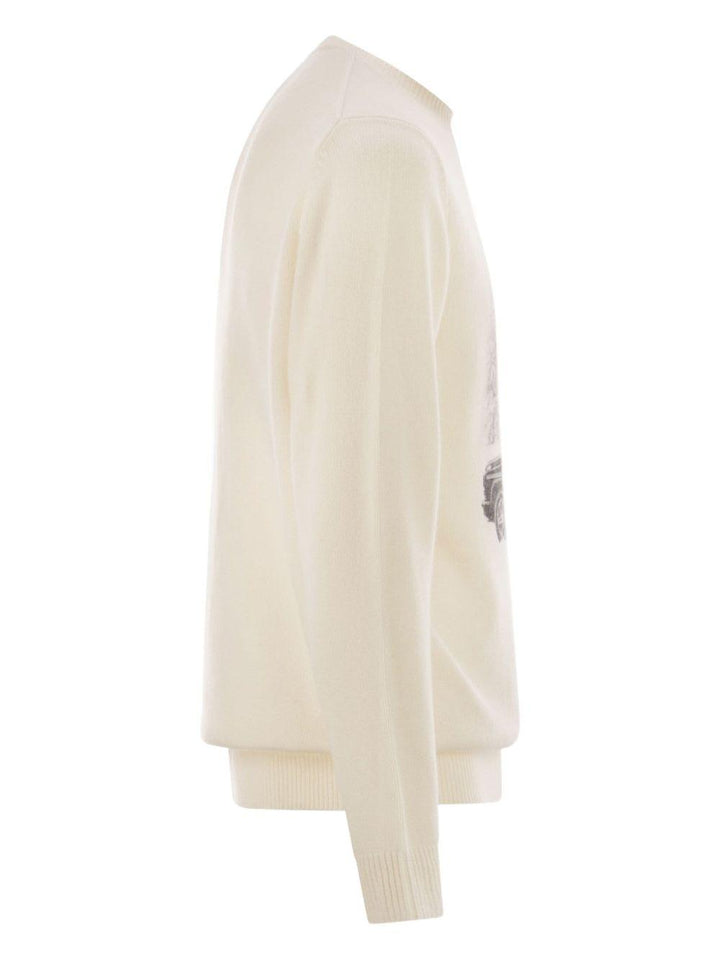 Maglione crema girocollo Heron con ricamo 