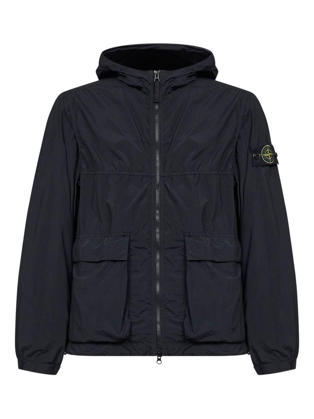 Piumino Nylon Smerigliato con cappuccio e logo nero 