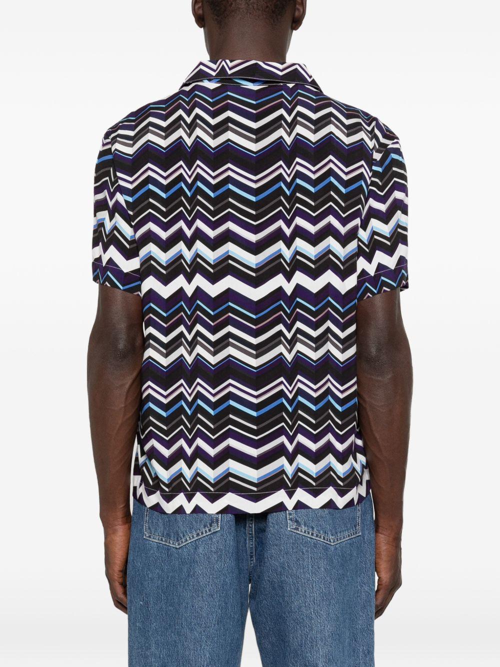 Camicia bowling blu con motivo zigzag 