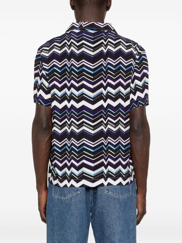 Camicia bowling blu con motivo zigzag 