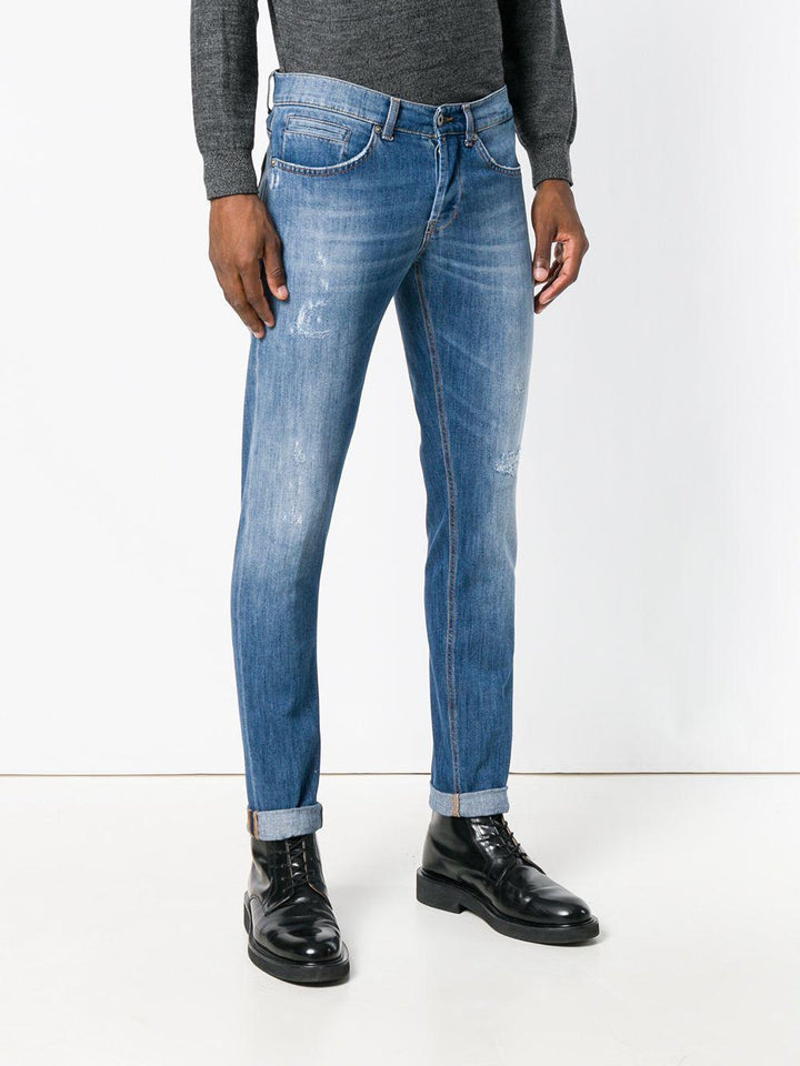 Jeans con effetto schiarito blu 