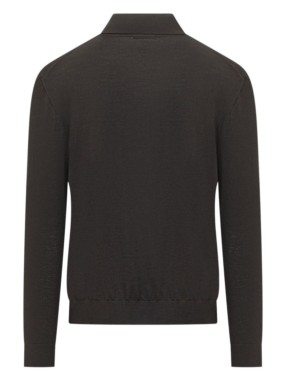 Black long-sleeved wool polo shirt