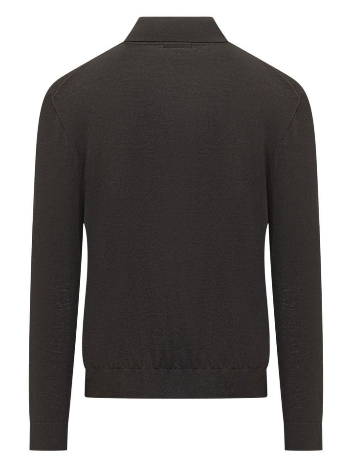 Black long-sleeved wool polo shirt