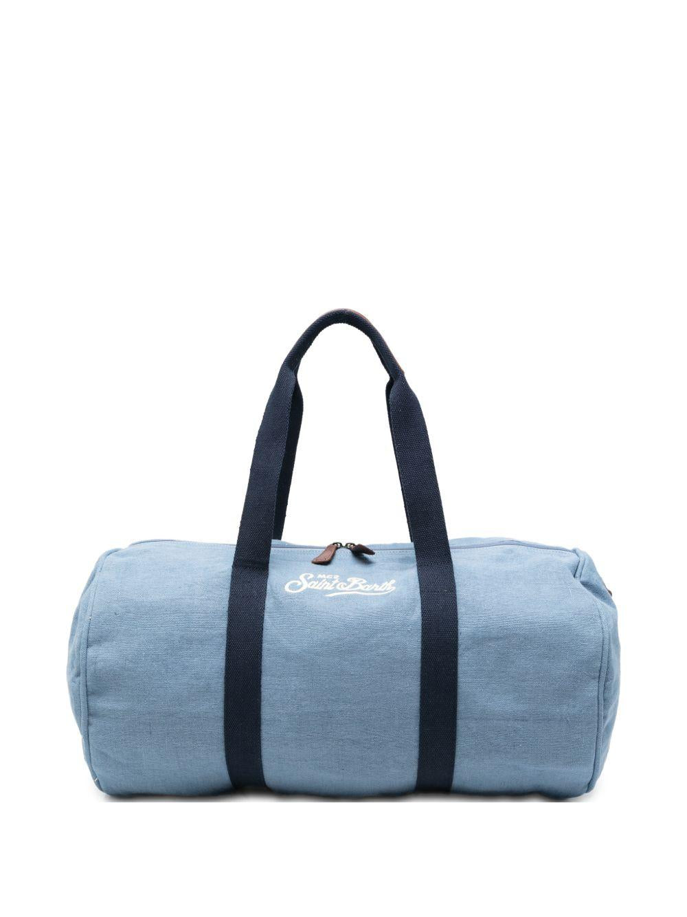 Borsone azzurro denim con logo ricamato 