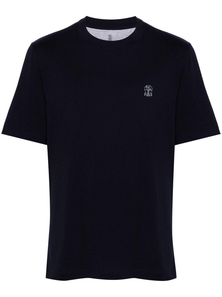 T-shirt girocollo blu con logo 