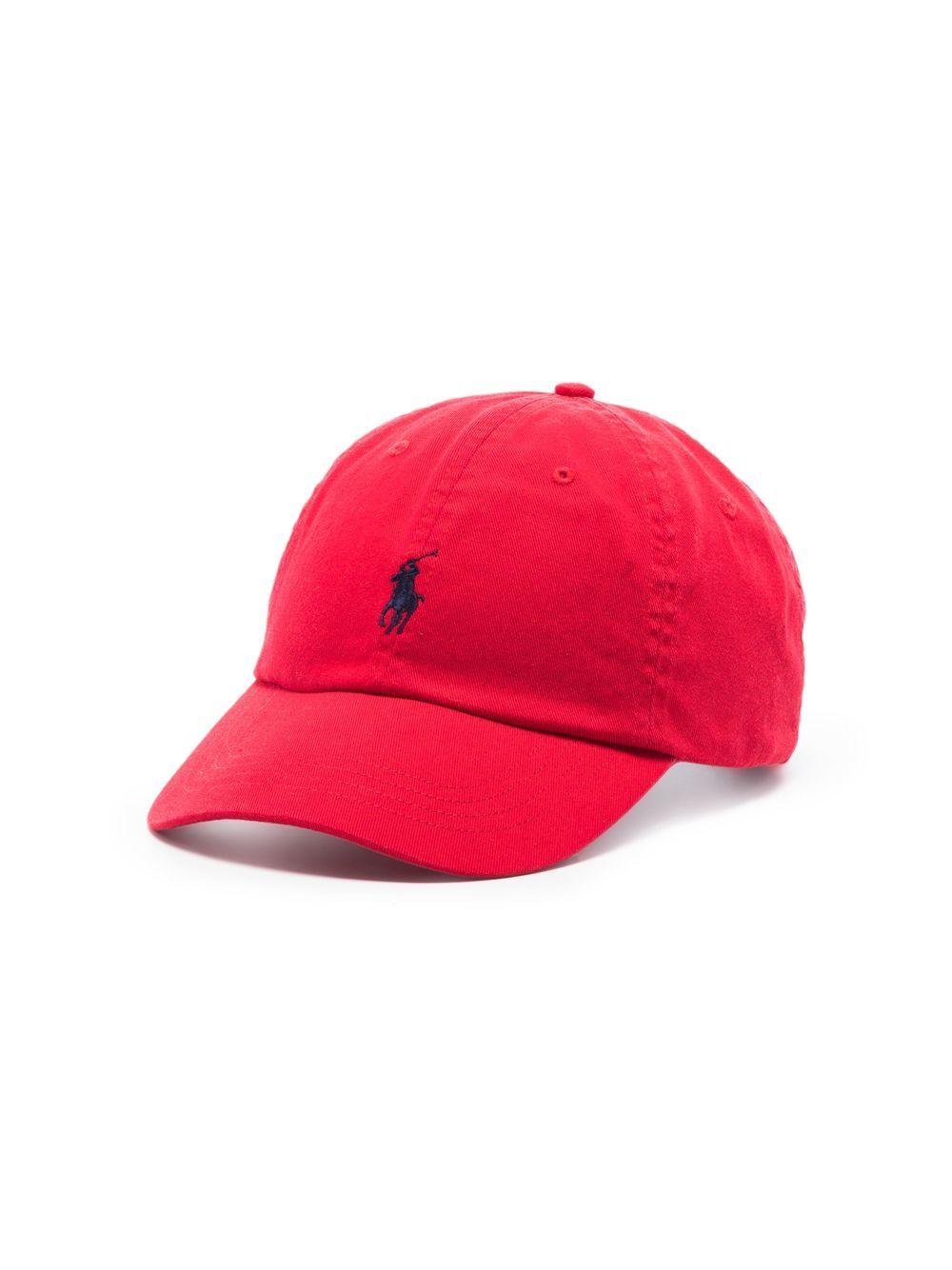 Cappellino rosso in cotone con ricamo logo e Polo Pony 