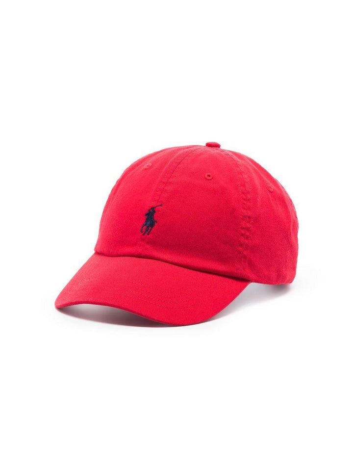 Cappellino rosso in cotone con ricamo logo e Polo Pony 