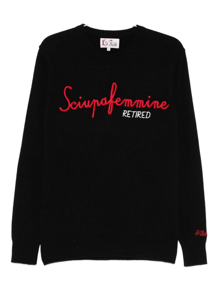 Maglione nero girocollo con ricamo 