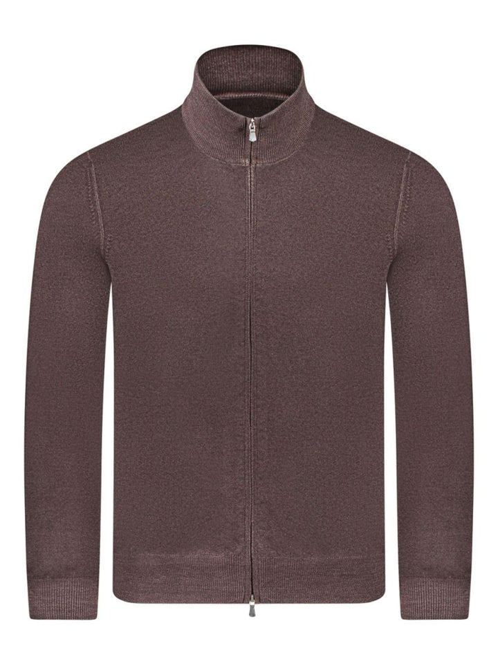 Cardigan in lana con zip marrone 