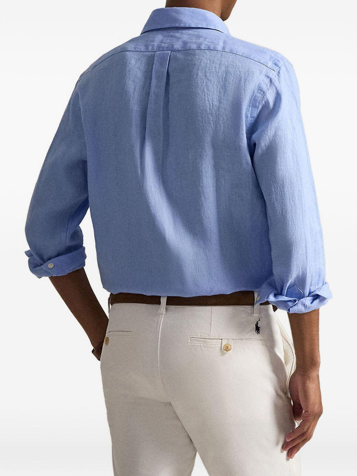 Camicia blu a maniche lunghe con colletto button-down 