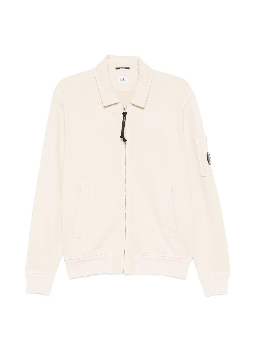 Felpa avorio in cotone con zip 